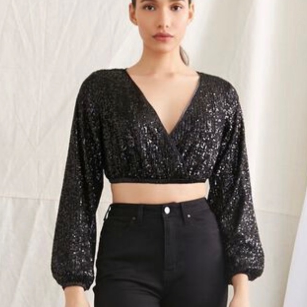 Sequin Cutout-Back Crop Top